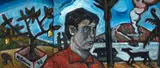 Nigel Brown, Lemon Tree Self Portrait, acrylic on canvas, triptych