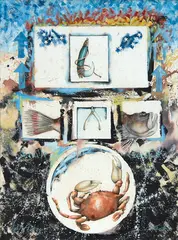 John Tarlton, Night fishing, mixed media on paper