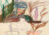 Jeffrey Harris, Self Portrait with Nude, crayon on paper
