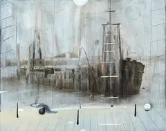 Garry Currin, Sirena, mixed media on board