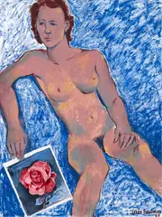 Jan Nigro, Untitled – Female Nude, oil pastel, watercolour and collage