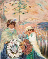 Pauline Thompson, Young Girls with Wreaths, Bounty Day, oil on canvas