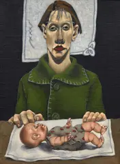 Viky Garden, Girls and Dolls, oil on hessian mounted to board