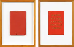 Elliot Collins, Instructions to New Artists (or New Rule No. 2), gold leaf, resin, gesso, found book and oil on board, diptych
