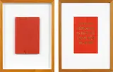 Elliot Collins, Instructions to New Artists (or New Rule No. 2), gold leaf, resin, gesso, found book and oil on board, diptych