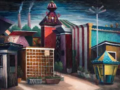 Anna Lois White, Crazy Buildings, Battersea Park, oil on board