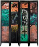 Choreograph Screen by Bill Hammond, acrylic and metallic paint on four panel screen, offered Apr 2017
