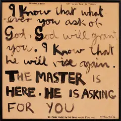 Colin McCahon, I know that whatever you ask of God, synthetic polymer paint on board