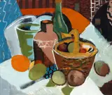 John Weeks, Still Life with Basket of Fruit, tempera