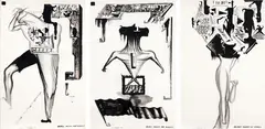 Bill Hammond, Oilrigs, Prisons and Schools, graphite and acrylic on paper, triptych