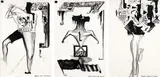 Oilrigs, Prisons and Schools by Bill Hammond, graphite and acrylic on paper, triptych, sold Mar 2017