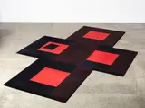 Ralph Hotere, Black Cross Red Square, Dilana pure New Zealand wool rug, 3/3