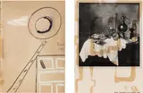 Patrick Pound, Still Life with Bookcase, pastel on found book and collage, two parts