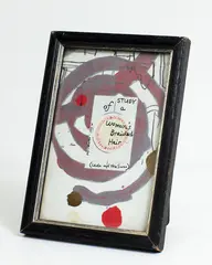 Study of a Woman’s Braided Hair (Leda and the Swan) by John Reynolds, mixed media and found postage stamp, sold Mar 2017