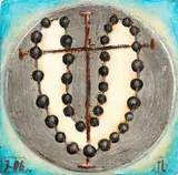 Tony Lane, Rosary, oil paint and white gold on gesso ground