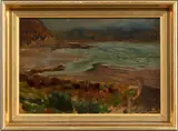 James Nairn, Untitled – Coastal scene, oil on board