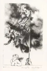 Burning Flag by Mary McIntyre, monoprint, 1/1, offered Feb 2017