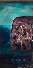 Selwyn Muru, The Song of Tangaroa On A Thousand Beaches, oil on unstretched jute canvas