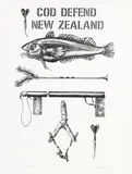 John Tarlton, Cod Defend New Zealand, lithograph, 2/10