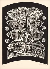 Michel Tuffery, Misiore, woodblock print, 1/15