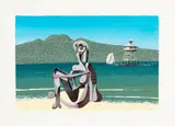 George Baloghy, Untitled – Rangitoto with modernist figure, gouache on paper