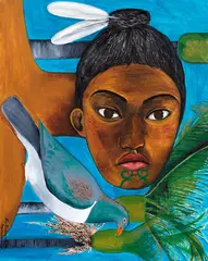 Maori Woman with Cabbage Tree and Wood Pigeon by Robyn Kahukiwa, oil on canvas, offered Feb 2017