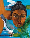 Robyn Kahukiwa, Maori Woman with Cabbage Tree and Wood Pigeon