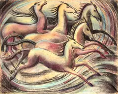 The dancing foals by Anna Lois White, charcoal and pastel on card, sold Feb 2017