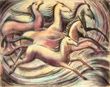 Anna Lois White, The dancing foals, charcoal and pastel on card