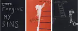 Richard Lewer, Forgive my sins, The Coming and Next House, ink on sandpaper, triptych