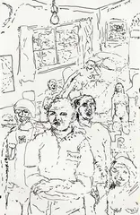 Untitled – Interior with Soldiers and Nudes by Jeffrey Harris, ink on paper, offered Feb 2017