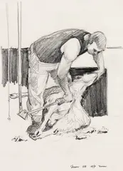 Shearer by Denis Knight Turner, graphite on paper, sold Feb 2017
