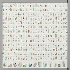 PEGD Specimen Board by Rohan Wealleans, layered paint samples in easy-seal plastic bags on painted plywood, sold Dec 2016