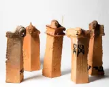 Baye Riddell, Tangata Whenua, oxide-stained, wood-fired earthenware, five parts