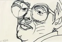 Portrait of Rachel McAlpine by Michael Smither, ink on paper, sold Dec 2016