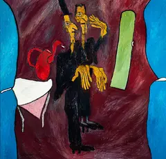 Christina Conrad, The Artist and the Stone Carver, oil on board