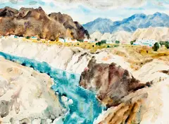 Doris Lusk, Imagined View with River, Central Otago, watercolour