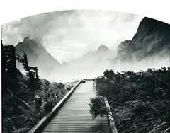 Wayne Barrar, Beneath Bowen Falls To Mitre Peak, Fiordland 2000, silver gelatin print, selenium toned