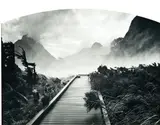 Wayne Barrar, Beneath Bowen Falls To Mitre Peak, Fiordland 2000, silver gelatin print, selenium toned