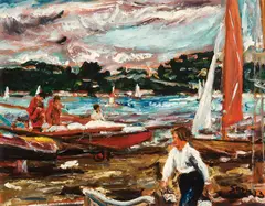 Samuel Cairncross, Boys And Boats, oil on board, 1973