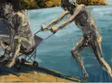 Euan MacLeod, Pushing Pram Uphill, oil on canvas