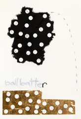 Ball Batter by Sanjay Theodore, mixed media on paper, sold Nov 2016