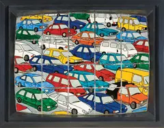 Gregor Kregar, Large Steel Life With Cars, cast glass light box with steel, 2002