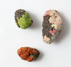 Madeline Child, Untitled – Three Rocks, found rocks and fimo, three parts