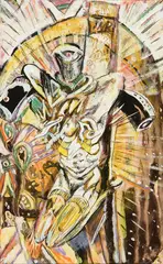 Philip Clairmont, Crucifixion or Christ As An Hermaphrodite, mixed media on paper, 1972