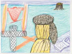 Gavin Chilcott, The Awakening Conscience?, wax pencil on paper, 1987