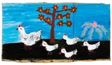 Sue Soo, Hen and Chicks, acrylic and metallic paint on card, 2009