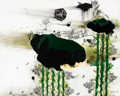 John Pule, Great Joy, oil, oil stick, varnish, enamel and ink on canvas