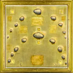 Nine Stones Twice by Tony Lane, gold leaf, oil paint and gouache on wooden gesso panel, offered Oct 2016