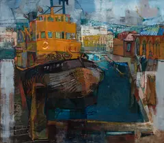 Paul Olds, Wharfside, Wellington, oil on canvas